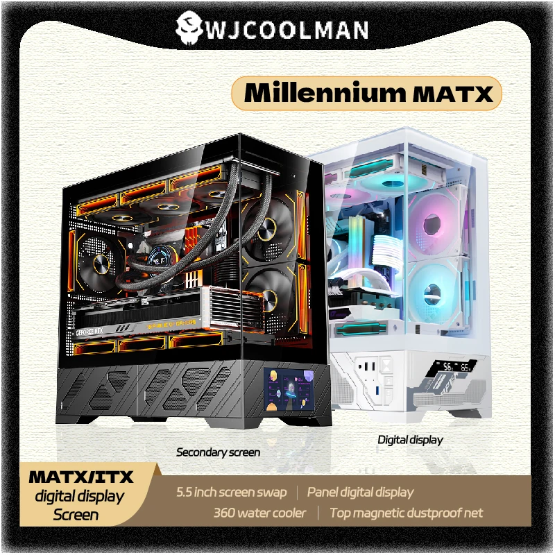 

WJCOOLMAN Millennium MATX/ITX PC gaming case 5.5 inch screen/digital display 360 water cooler sea view room computer case