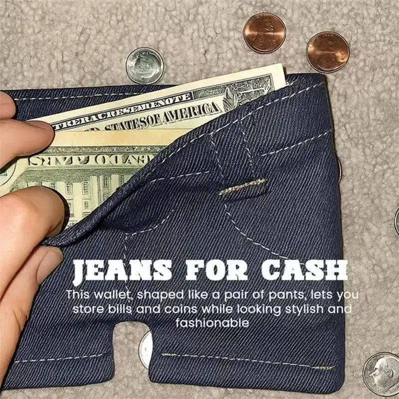 Portafoglio mini jeans Porta carte pieghevole a forma di jeans Portafogli porta carte per portafoglio da donna da uomo