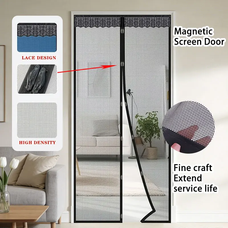 Lace Mosquito Proof Magnetic Door Curtain - Easy Install Soft Mesh for Indoor Outdoor Living Room Bedroom Kitchen Patio