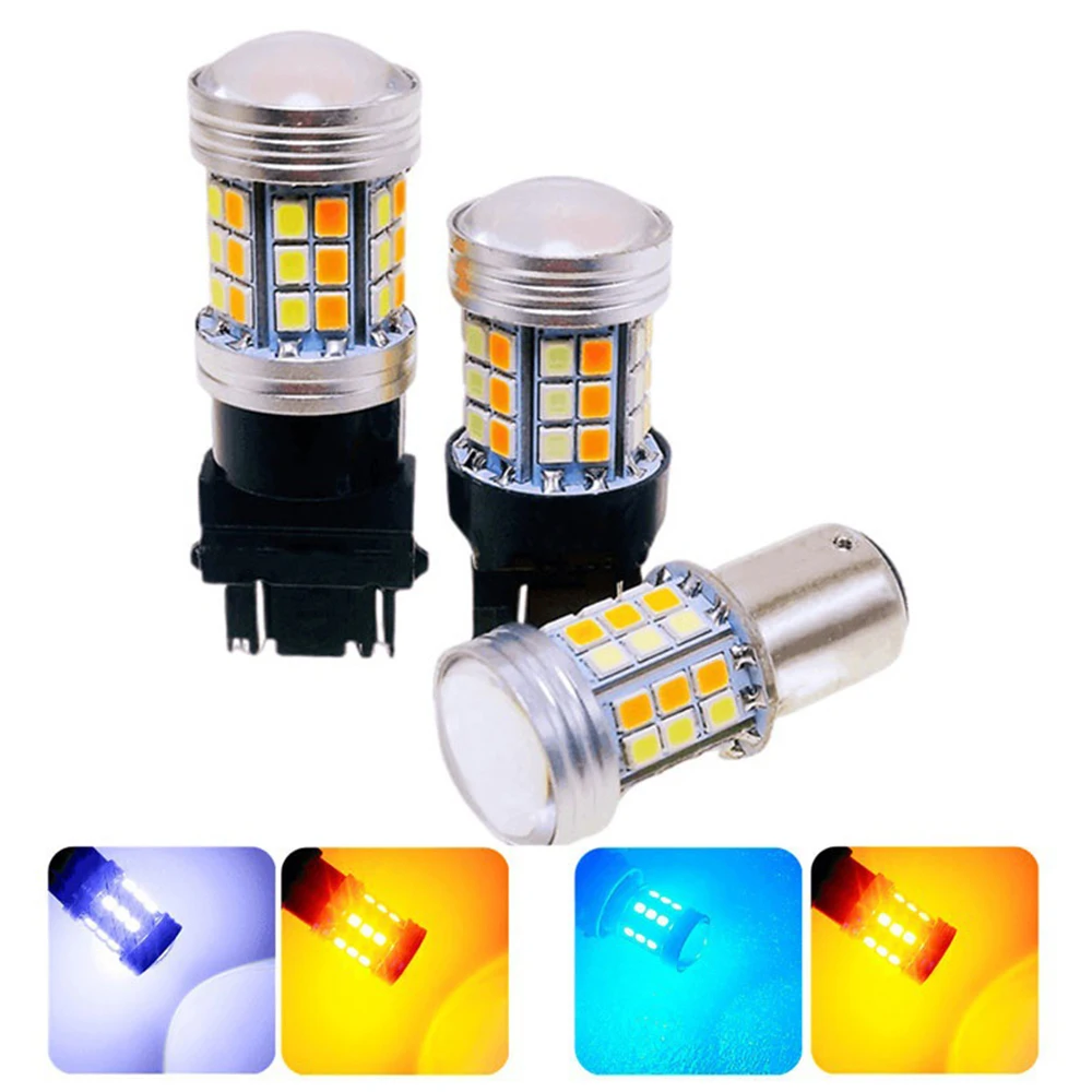 LED T20 7443 W21/5W Led Bulb Dual Color T25 3157 LED Turn Signal Light DRL 1157 BAY15D P21/5W CANBUS Led Auto Lamp 12V Brake