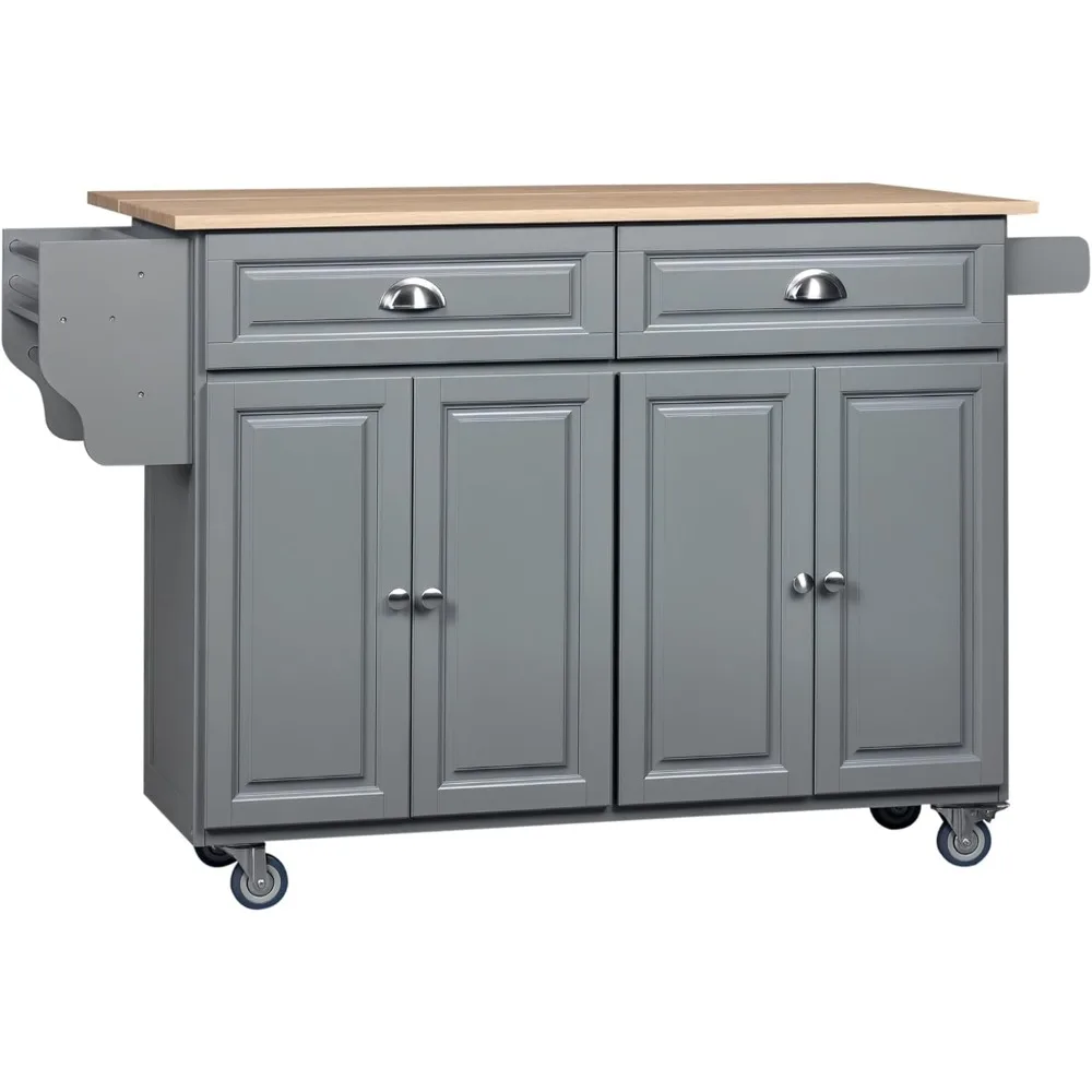 

Mobile Kitchen Island with Drop-Leaf, Wooden Top Cart on Wheels, Featuring 2 Drawers and 2 Cabinets for Storage