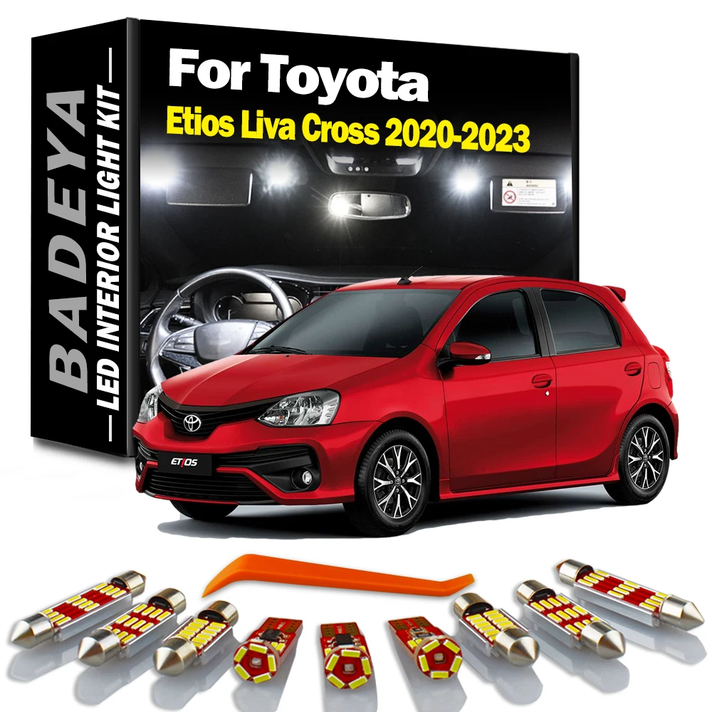 BADEYA 8Pcs Car Accessories For Toyota Etios Liva Cross 2020 2021 2022 2023 LED Interior Dome Trunk Light Kit Reading Map Bulbs