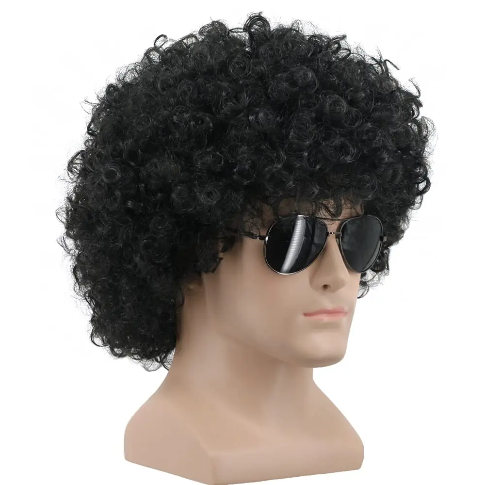 Short Black Men\'s Afro Curly Wig 70s Disco Afro Wig Synthetic Wig Anime Cosplay Halloween Costume Props