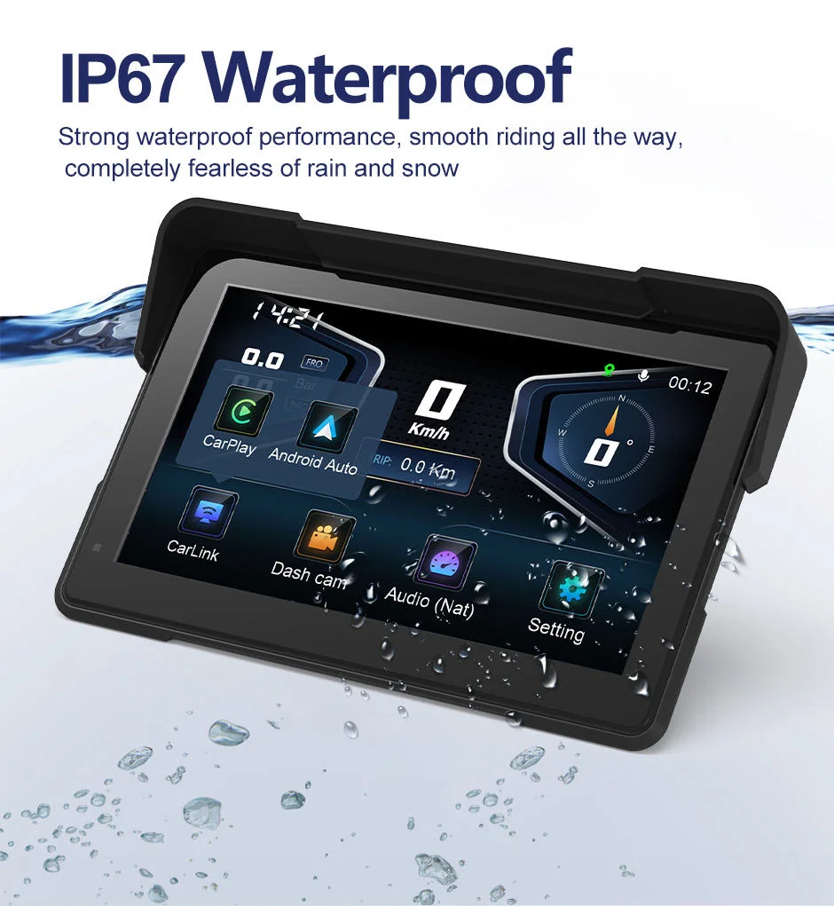 Motorbike Car Recorder Screen 7 Inch Motorcycle Touch Screen IPS Water & Dust Resistant Waterproof Touch Screen Navigation Music