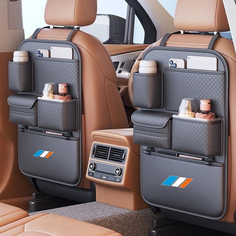 Bolsa de almacenamiento antipatadas para respaldo de asiento de coche, de tres colores, azul, blanco y naranja, almacenamiento ordenado/almacenamiento de gran capacidad, multifuncional, trasero