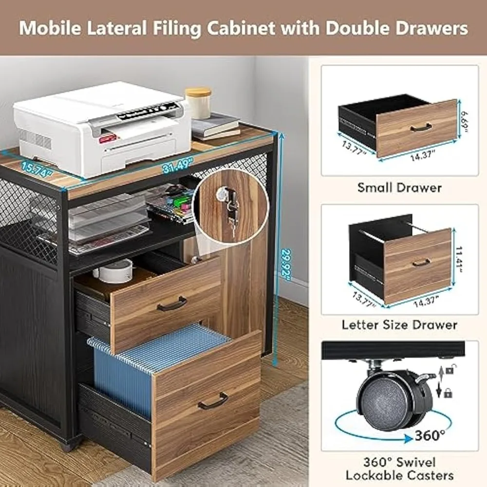 Desk with Drawer, 55" Long Computer Desk with Storage Rack and Mobile Document Cabinet, Home Office Furniture Set Executive Des