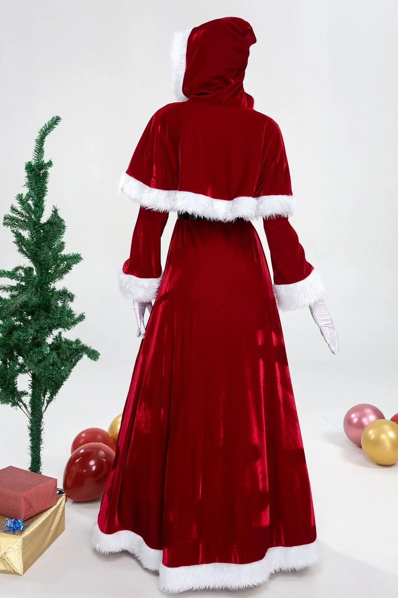 Costume de Père Noël en velours rouge de luxe pour femmes adultes, robe de paupières Cosplay Queen, nouvel an, fête de Noël