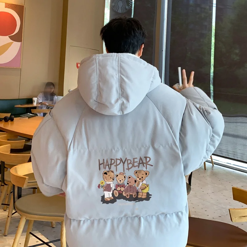 

Утепленная хлопковая куртка для мужчин: зимняя модная брендовая куртка с принтом, свободного кроя, с капюшоном, на молнии, для молодежи