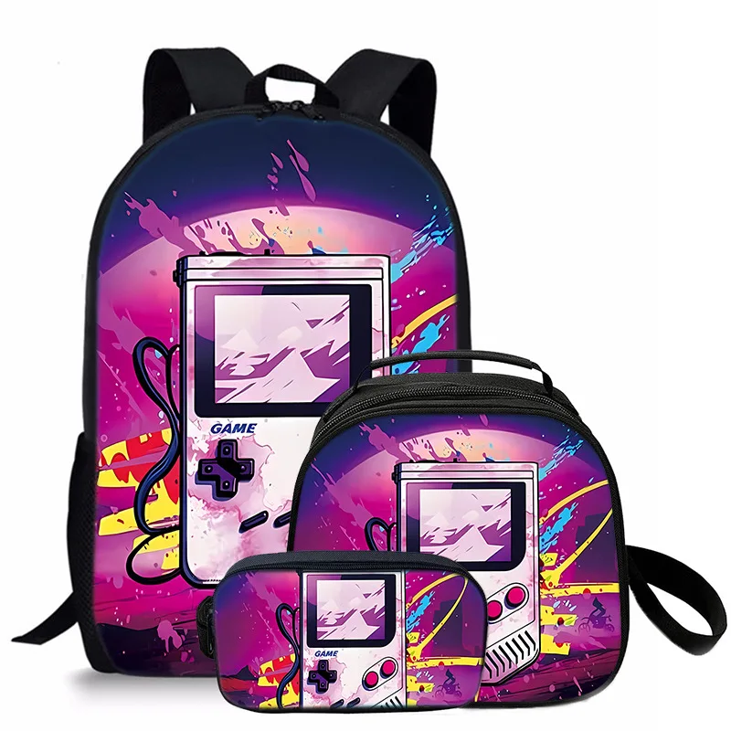

Harajuku Youthful New game console 3D Print 3pcs/Set Student Travel bags Laptop Daypack Backpack Crossbody Lunch Bag Pencil Case