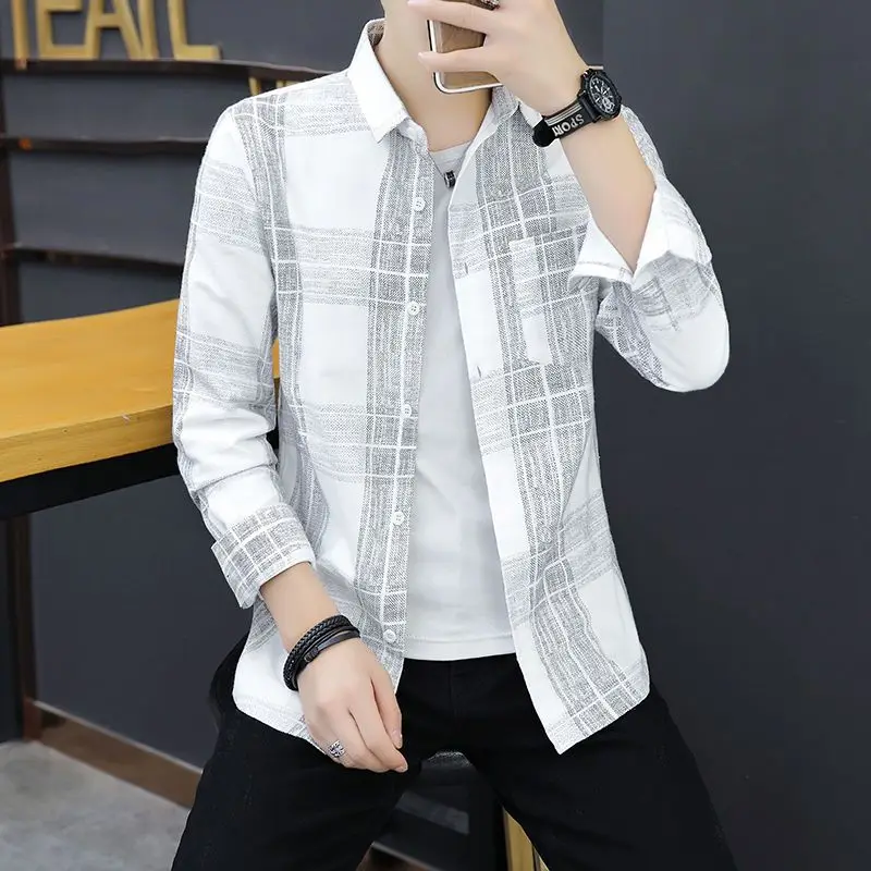 High Quality Men’s Sprint&Autumn Korea Version Fashion Plaid Casual Shirts Long Sleeve Slim-fit All Match Students Shirt;