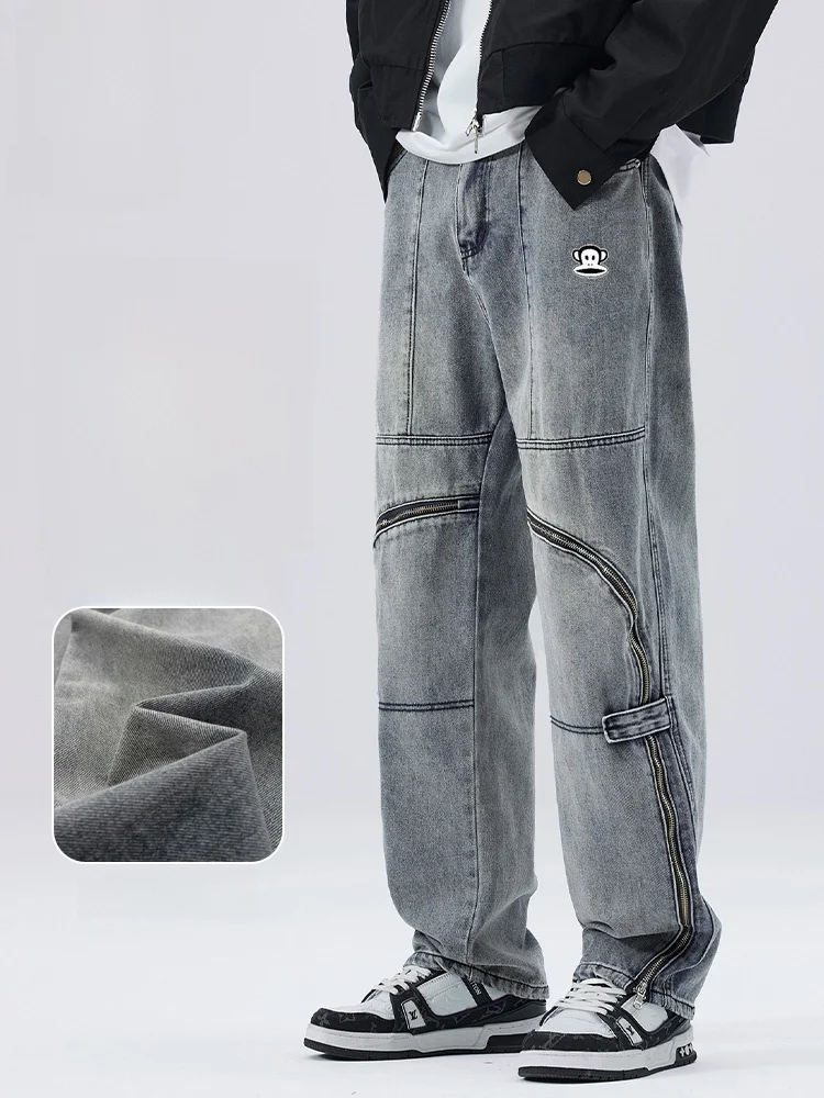 

Loose Straight Leg Jeans Men's Spring Autumn Casual High Street American Retro Denim Trousers Youth Long Pants