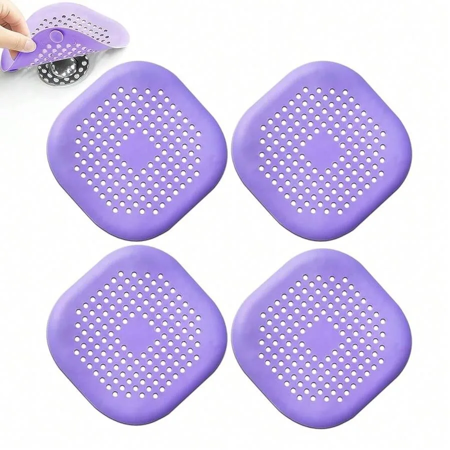 

4 Pcs Shower Drain Hair Catcher Bathtub Stopper Home Drain Protectors Drain Cover With Sucker Water Trap Sink Cover For Bathroo