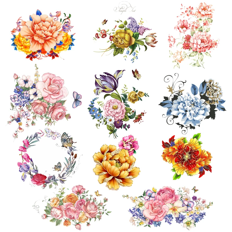 Iron on Flower Patches for Girl Clothing DIY T-shirt Dresses Appliques Heat Transfer Vinyl Washable Sticker Stripes on Clothes H