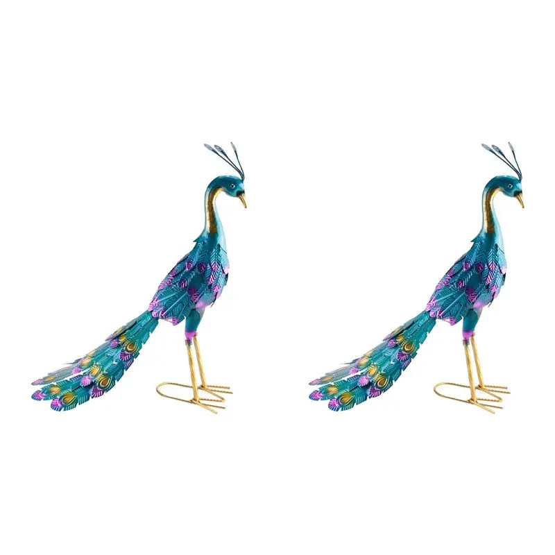 AS60-2X Multicolor Metallic Peacock Statue Metallic Peacock Statue Outdoor Garden, Patio, Deck, Porch-Yard Art Decoration