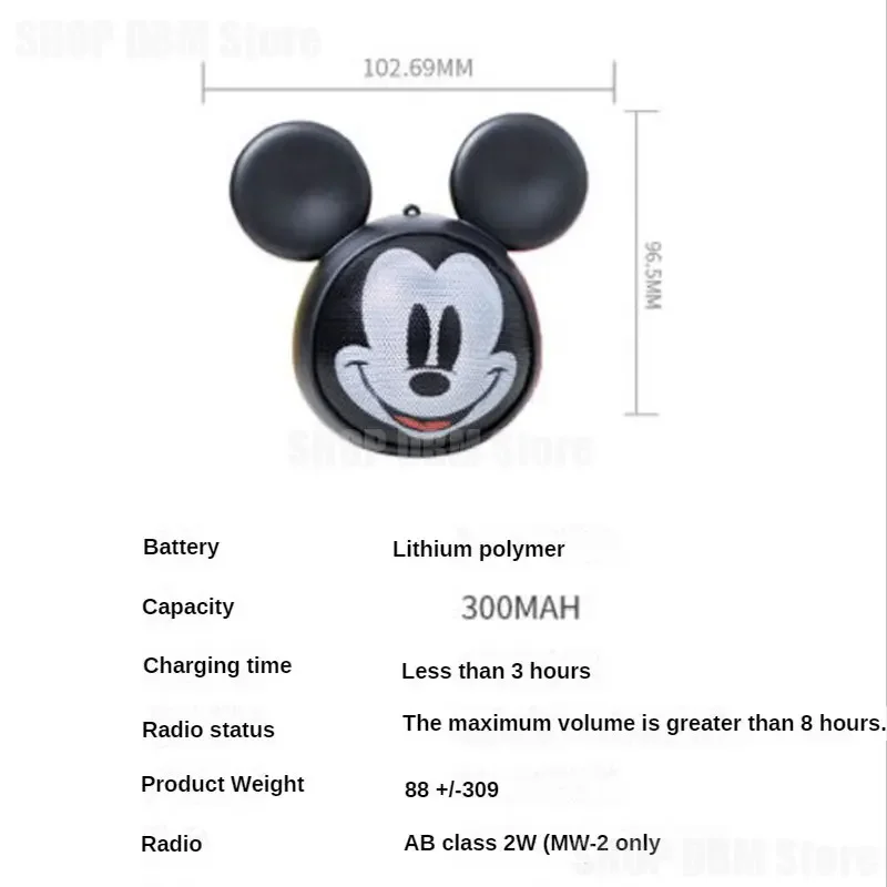 Disney Mickey Mouse Bluetooth Mini Speaker Wireless Speaker TF Card USB Subwoofer Portable MP3 Music Sound Column For PC Phone