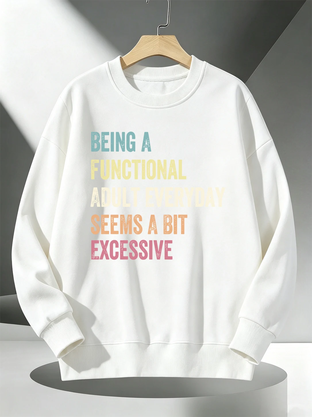 Being A Functional Adult Is Excessive Printed Men'S Sweatshirts Loose Y2K Pullover Fleece Autumn Clothes Crewneck Sportswear