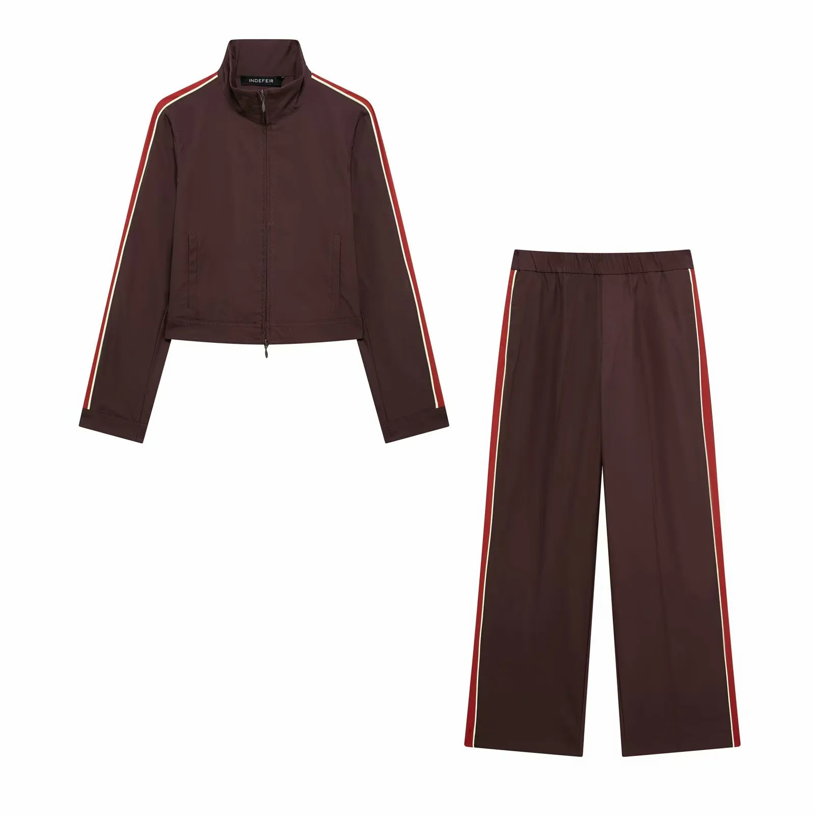 Foreign Trade Women's Clothing New Fashion Casual Side Stripe Belt Decorated Jacket High Waist Trousers Suit