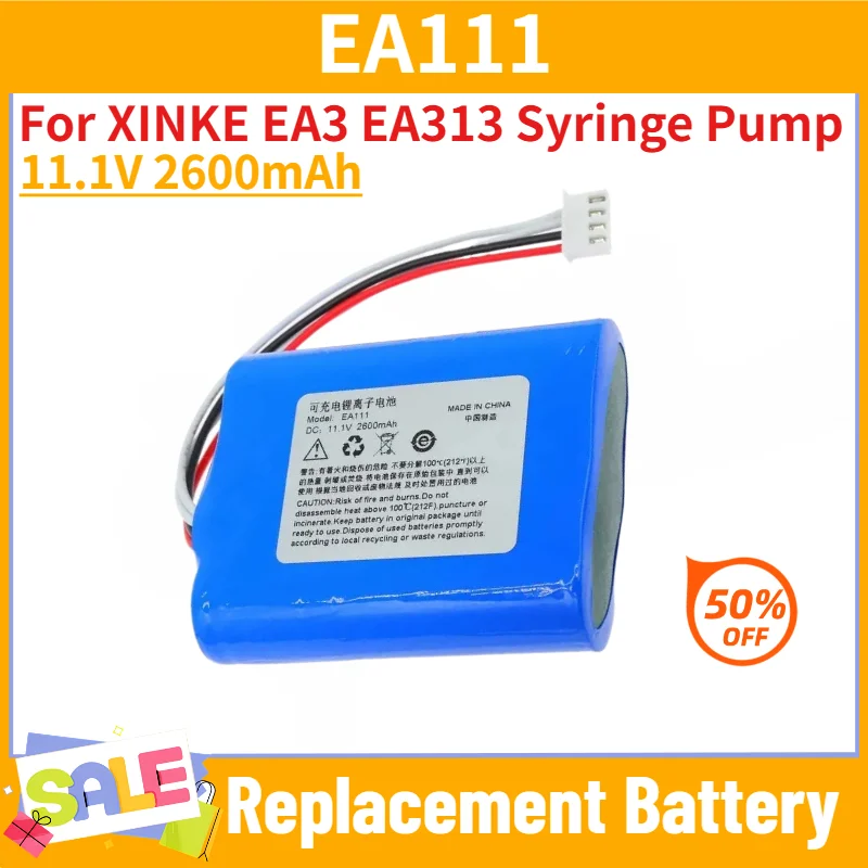100% New 11.1V 2600mAh EA111 High Quality Battery for XINKE EA3 EA313 Syringe Pump Replacement Battery