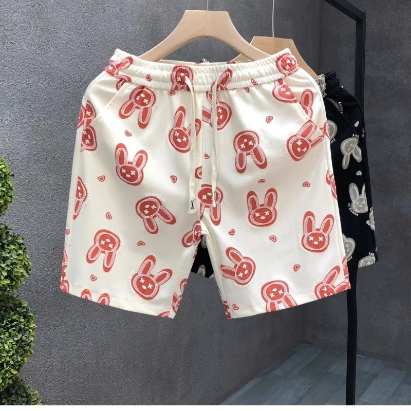 Beach Mini Pants Men's Summer Handsome Young Boys Short Trousers Cartoon Print Trend Fun Latest Casual Loose Straight Shorts