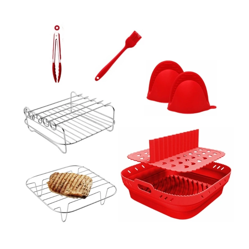 Air Fryers Pads Metal Grilling Rack Silicone Air Fryers Tray Silicone Dividers Pads Silicone Basket Perfect for Air Fryers