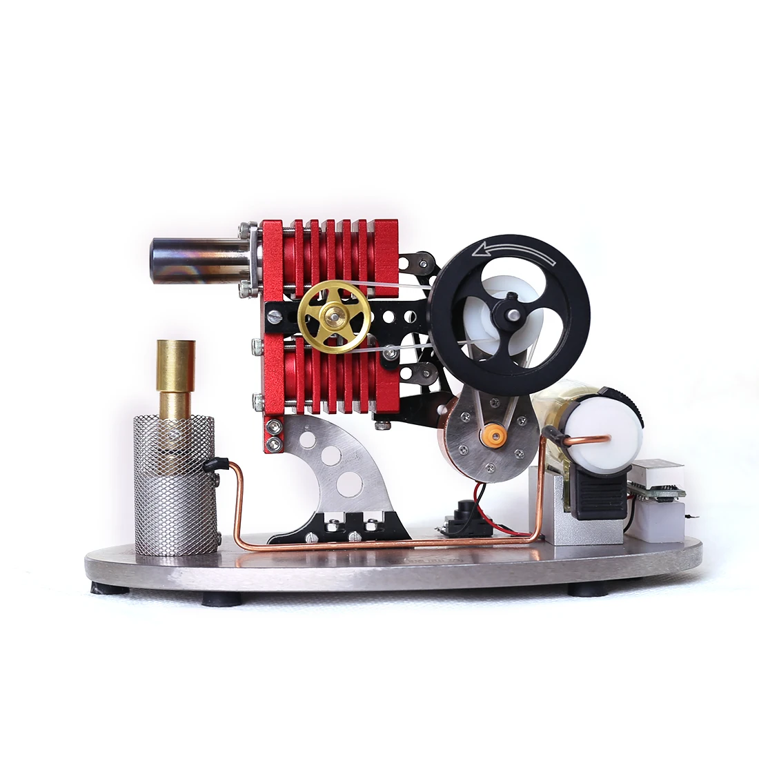 

Double Cylinder Stirling Engine Generator Model Double Piston Rocker Arm Linkage with LED Lamp Voltage Display Toy Gift