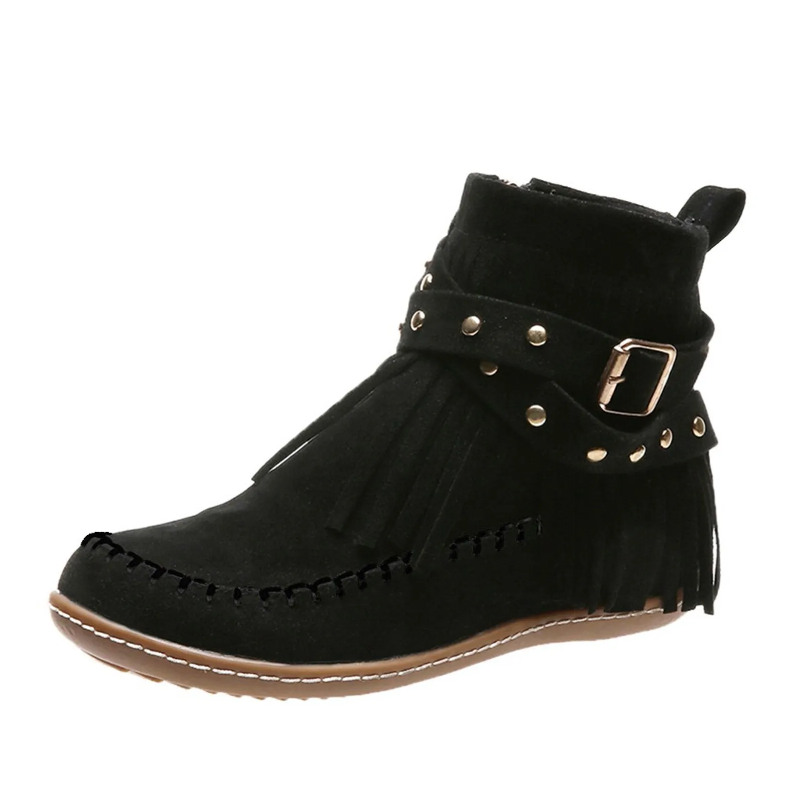 

Autumn Flat Heel Ankle Boots Retro Suede Tassel Women Boots Fashion Round Toe Soft Sole Short Boots Casual Women Shoes