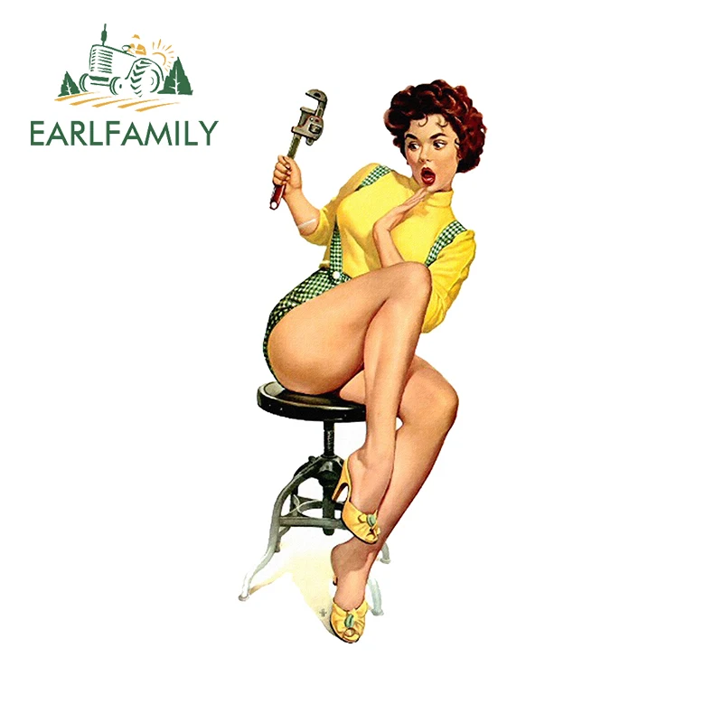 EARLFAMILY American Retro Pin Up Girl Car Sticker Rear Windshield Car Bumper Decal Sexy Pinup Stickers Waterproof Car Styling