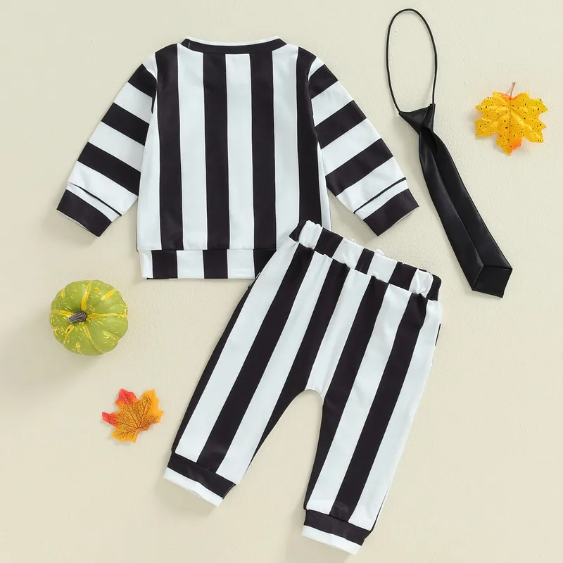 RUEWEY Toddler Baby Boy Pant Sets Spring Autumn Clothes Stripe Long Sleeve Sweatshirts Long Pants Necktie 3Pcs Clothes Set