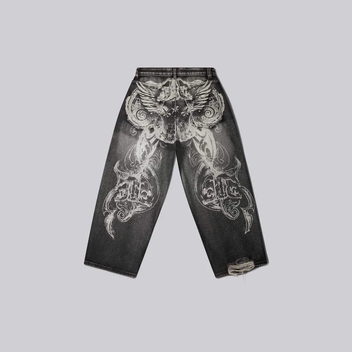 Hip Hop American Y2K Women Jeans High Street Vintage Gothic Print Fashion Casual Couple Wide-leg Pants Unisex Punk Work Pants