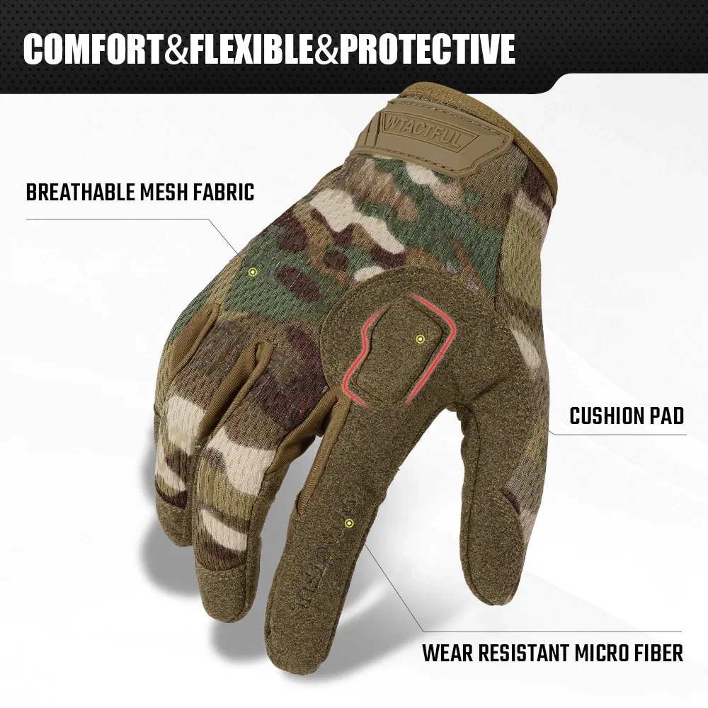 Guantes tácticos de dedo completo para hombre, pantalla táctil, transpirables, Paintball, Airsoft, tiro, senderismo, combate, deporte, caza,