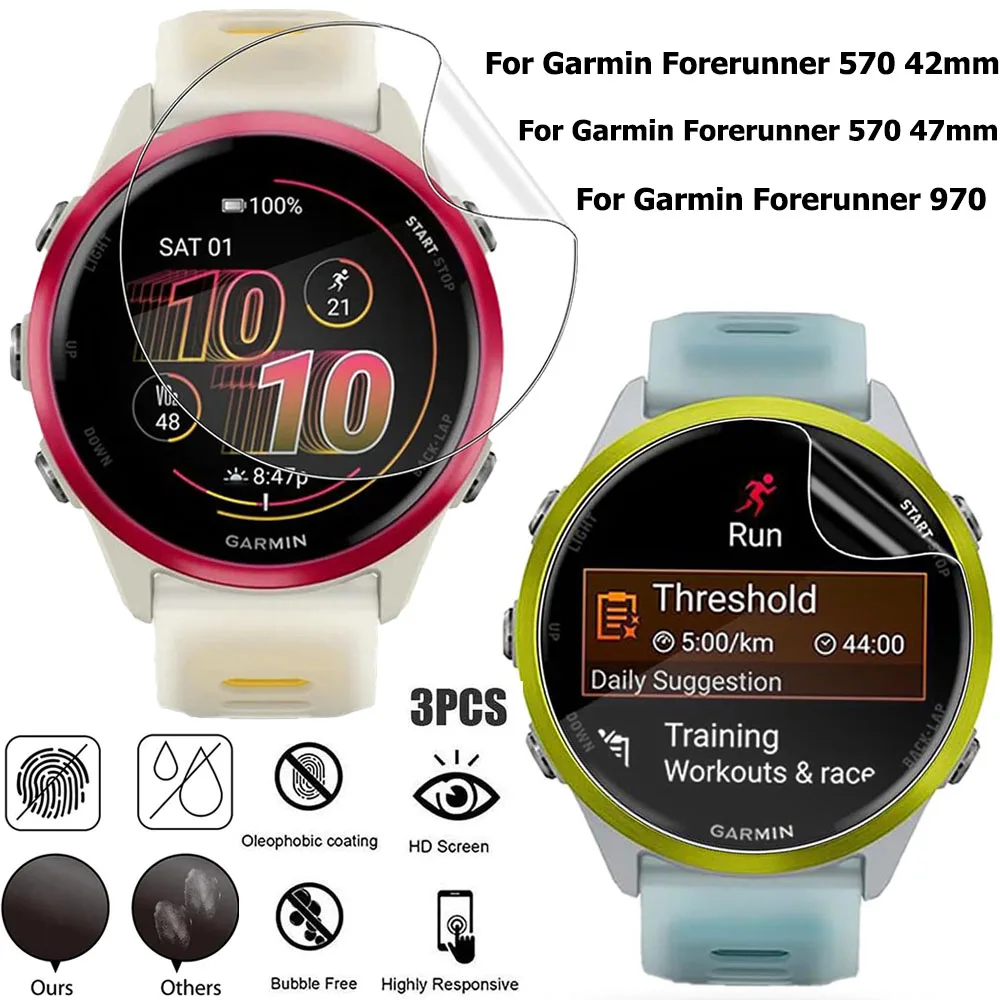Garmin Forerunner 570 42mm/47mm 970 보호 시계 필름 커버 커버리지 액세서리 용 3PCS Clear HD 필름 화면 보호기