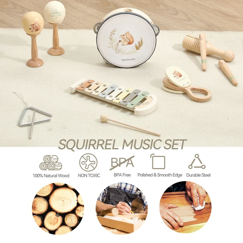 Baby Musical Instruments Montessori Wooden Toys Baby Music Enlightenment Set， Baby And Girl Present ，Preschool Educational Gifts