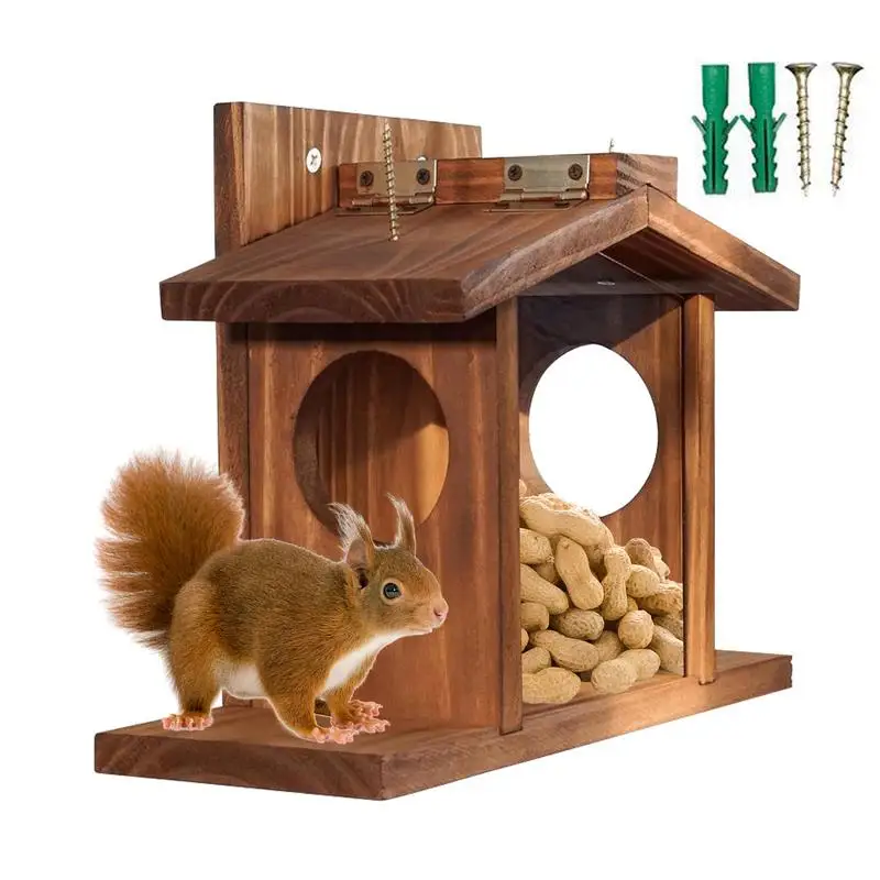 

Wooden Squirrel Feeder Outdoor Hanging Bird Feeder House Corn Storage Box Stand For Yard Garden Park Animal Feeding Tool