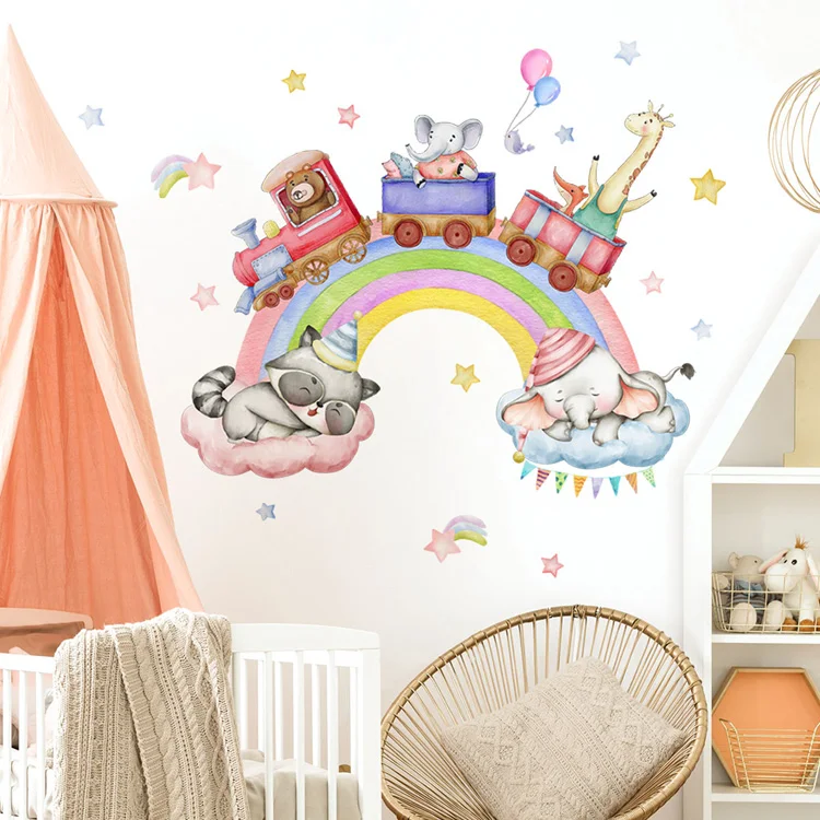 Fantasy Regenbogen-Tiere Wandaufkleber Cartoon Kinderzimmer Dekoration Wandbild für Heimdekoration Tapete Kinderzimmer Selbstklebende Aufkleber – Detail 2
