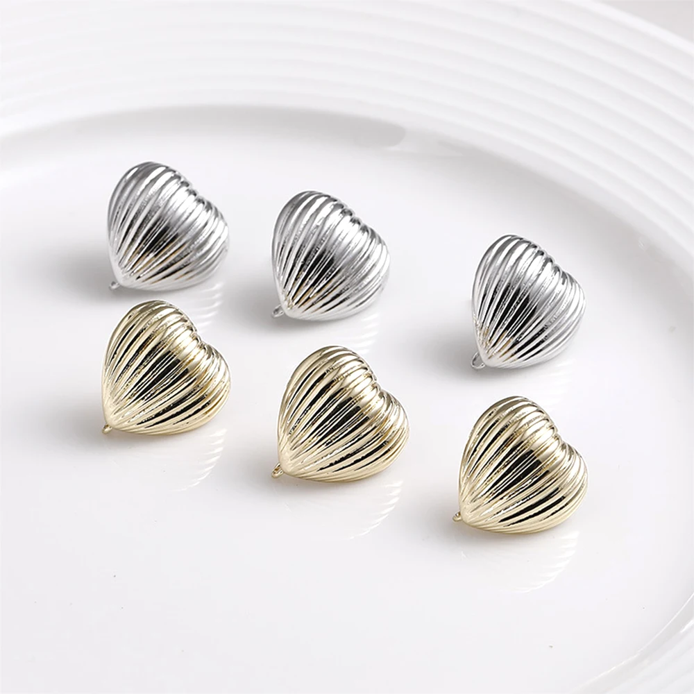 2 Pieces Brass Coated Gold Striped Heart-shaped with Hanging Earrings DIY Jewelry Making Semi-finished Products Accessories