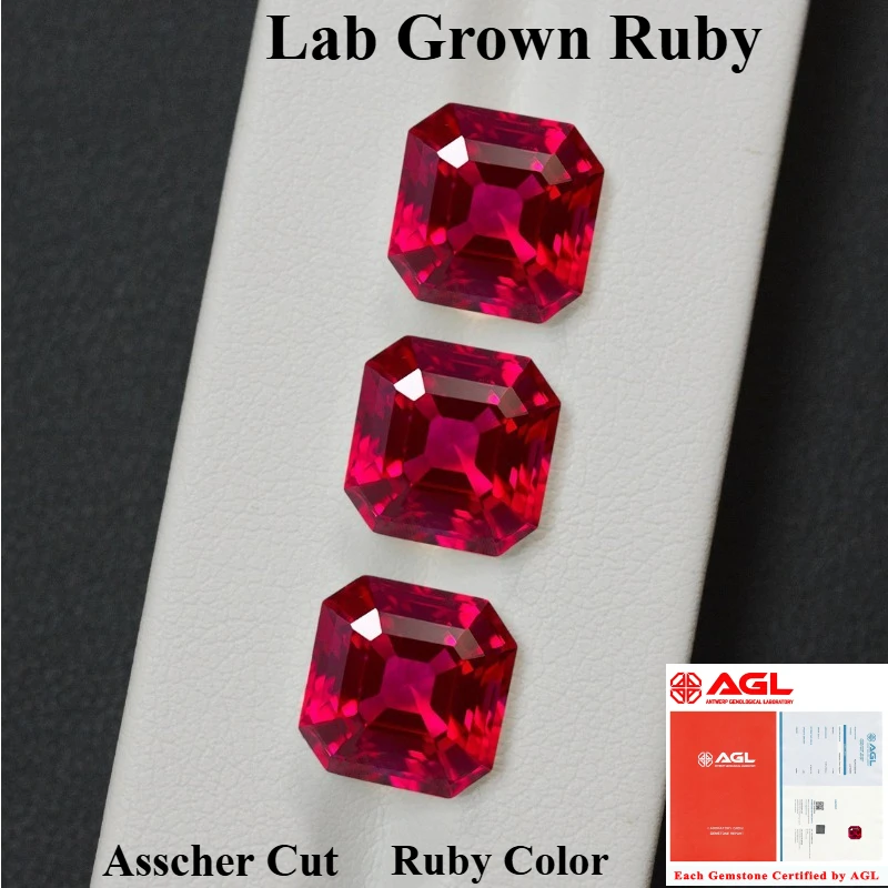 

Hot Sell Lab Grown Ruby Asscher Cut Ruby Color Multiple Sizes Top Quality for Diy Jewelry Making Selectable AGL Certificate