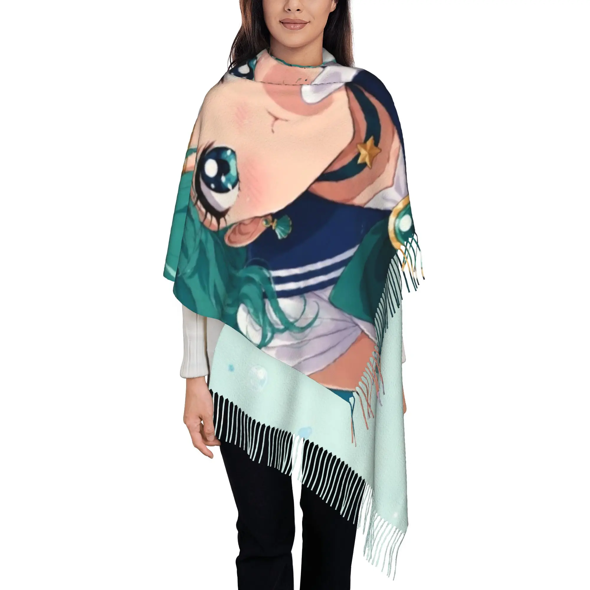 Sailor NeptuneTassel Scarf S-Sailor Moon In Autumn Long Thermal Birthday Gift Muffler