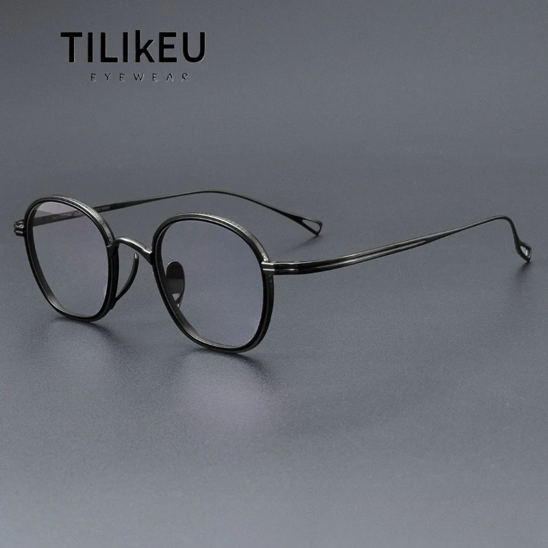 

Japanese Brand Pure Titanium Eyeglass Frame for Men Designer Handmade Spectacle Vintage Retro Textured Square Eyeglasses Eyewear