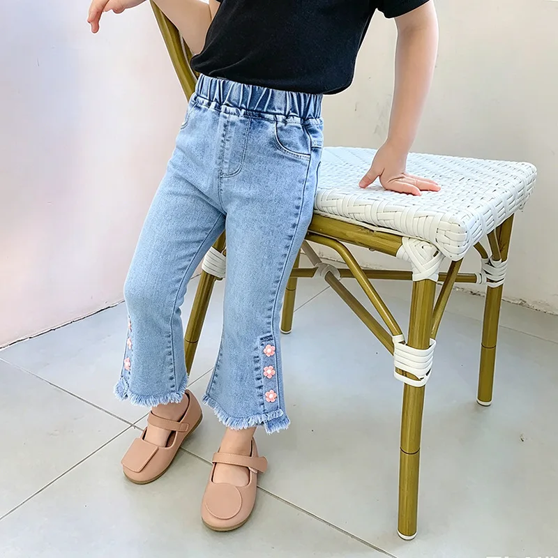 Kids' Pants and Jeans 1-5T Girl's Pants Sweet Flower Jeans for Children Autumn Thin Kids Denim Blue Pants