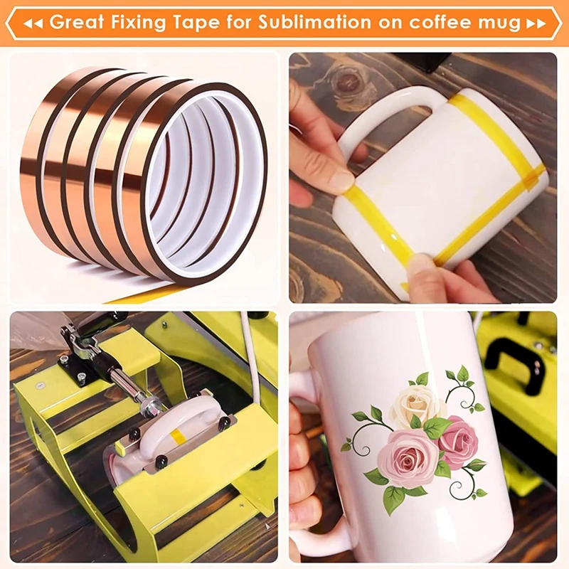 5Roll 10Mmx33mm Heat Tape For Heat Press,Heat Resistant Transfer Tape For Sublimation On Mugs Bulk For Masking,Soldering