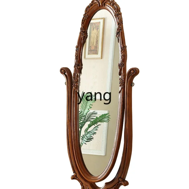 CX full-length mirror all solid wood rotatable full-body mirror retro carved etiquette floor mirror home