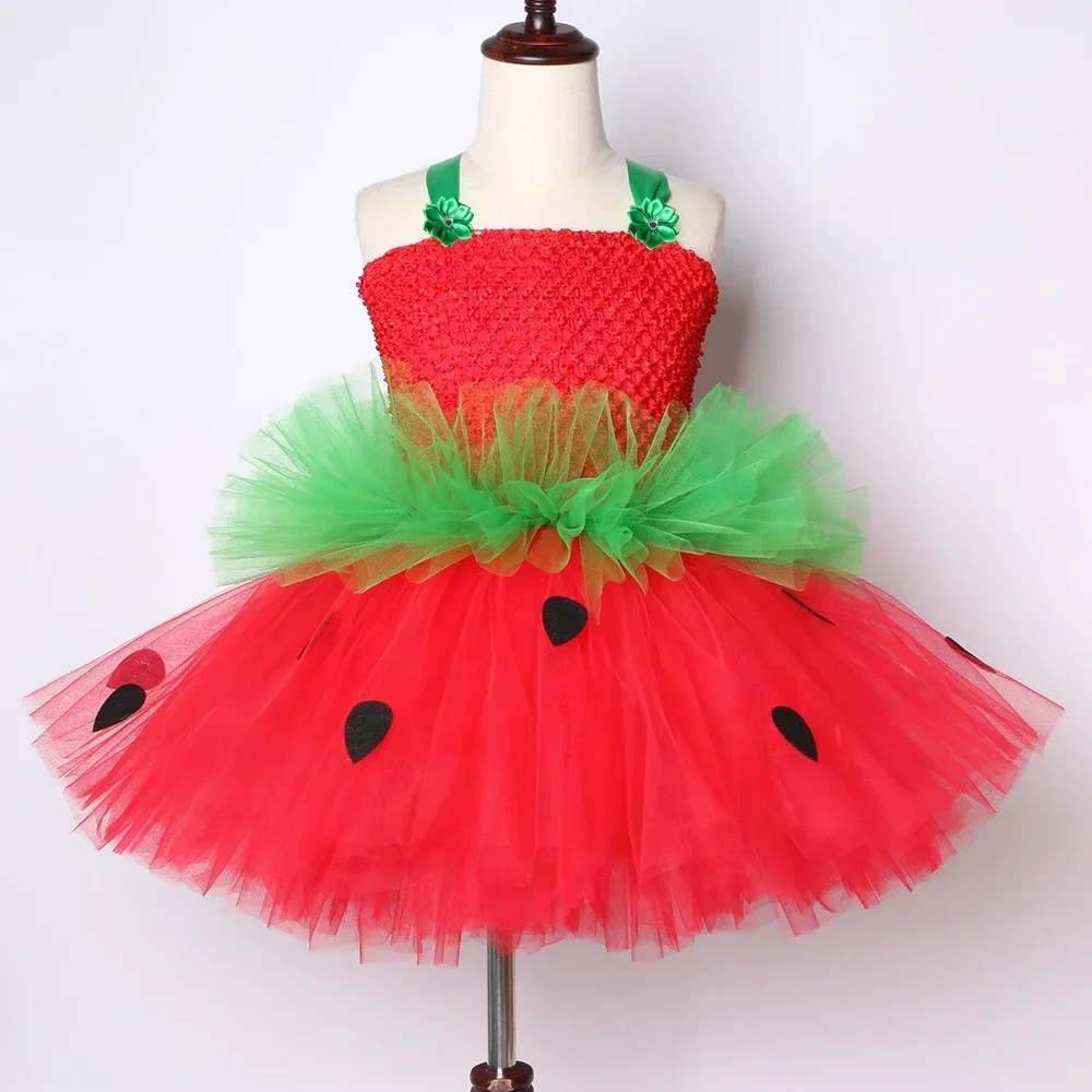 Strawberry Costume Kids Tutu Princess Dress Fruit Costumes Dress Up Clothes for Girls Christmas Halloween Carnival Party Dresses