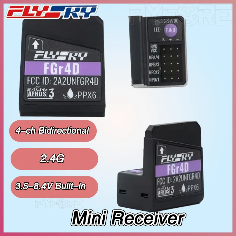

FlySky FGR4D 4-channel Bidirectional Receiver RC Car Remote Control, 4CH 2.4G Mini Receiver 3.5-8.4V Built-in Single, RC Cars