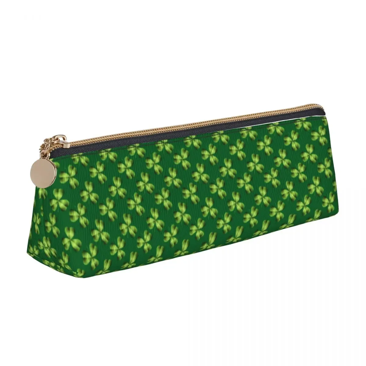 Shamrock Three Leaf Triangle Pencil Case St Patricks Day School Print Zipper Pencil Box Girls Boys Retro Leather Pen Pouch