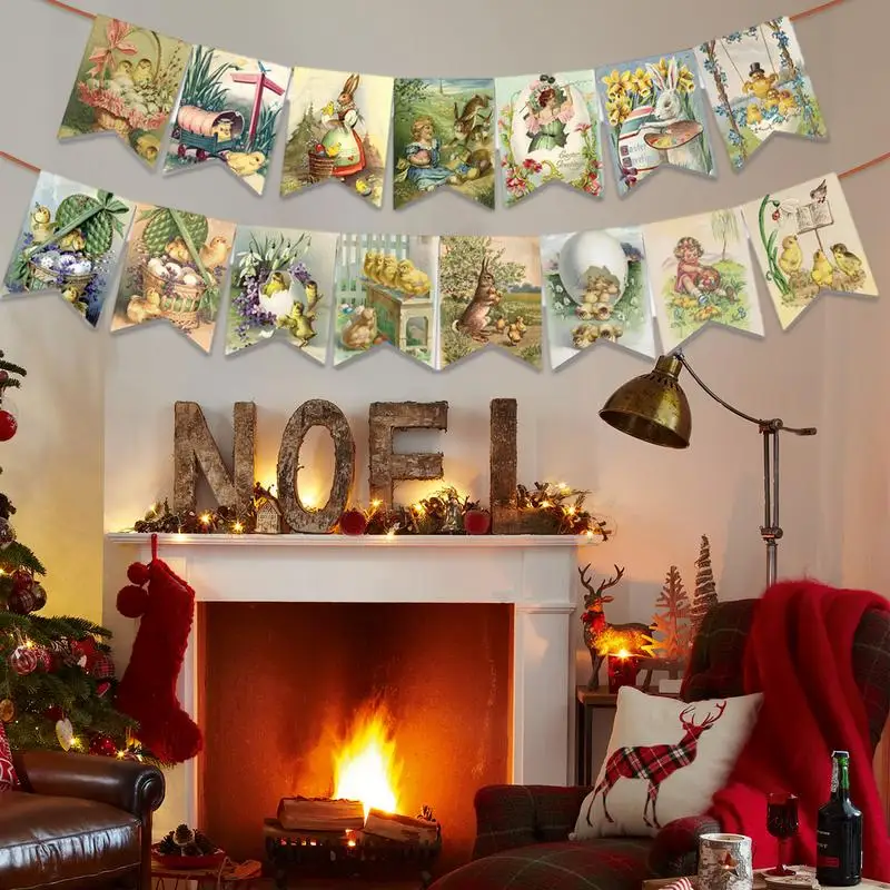 Bunny Banner Decor Happy Easter Rabbit Banner Decorations Spring Theme Party Supplies And Home Decor Celebration Fireplace