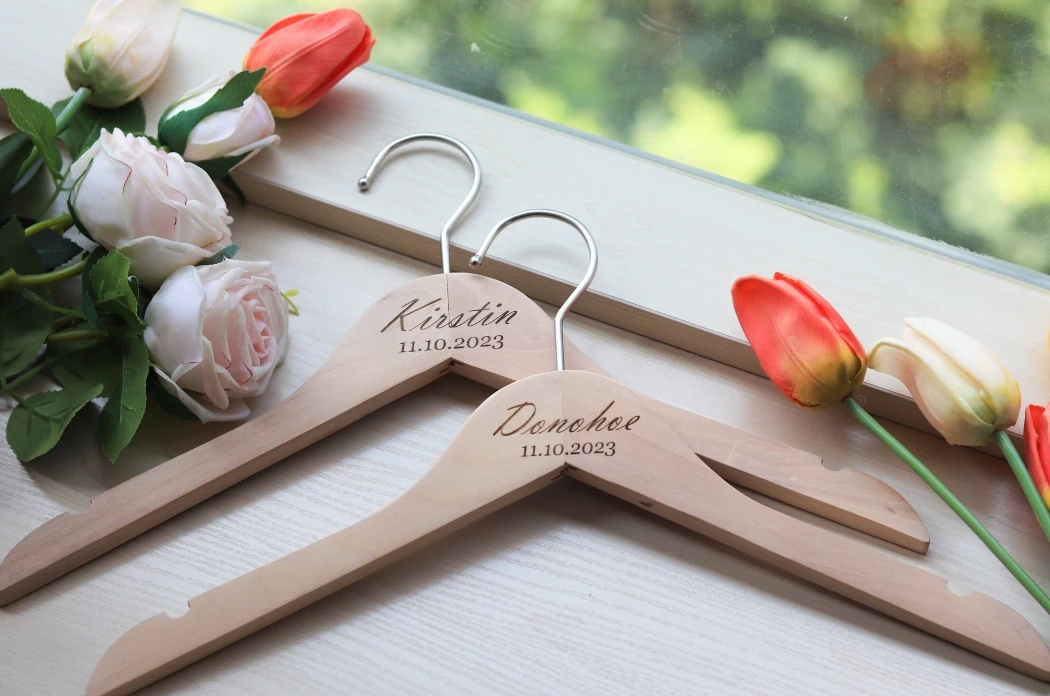 Wood Wedding Hanger Engraved Personalized Bridal Wedding Dress Hanger Bride and Groom Name Hanger Bridesmaid Gift Wedding Decor