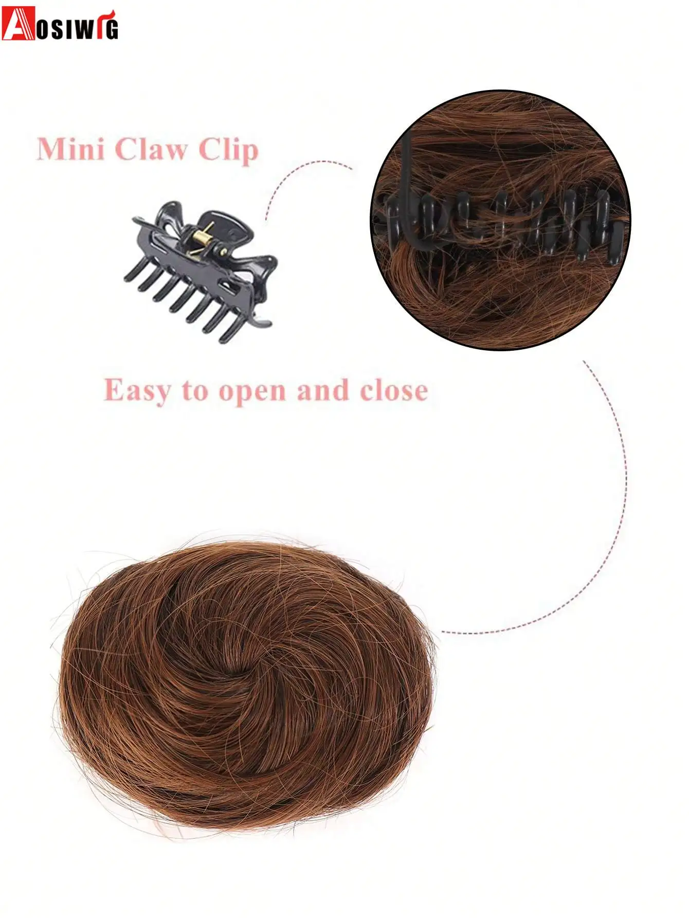 Aosiwig klip rambut palsu untuk wanita, wig sintetis keriting berantakan, ikat rambut Sanggul elastis karet donat, klip cakar rambut palsu