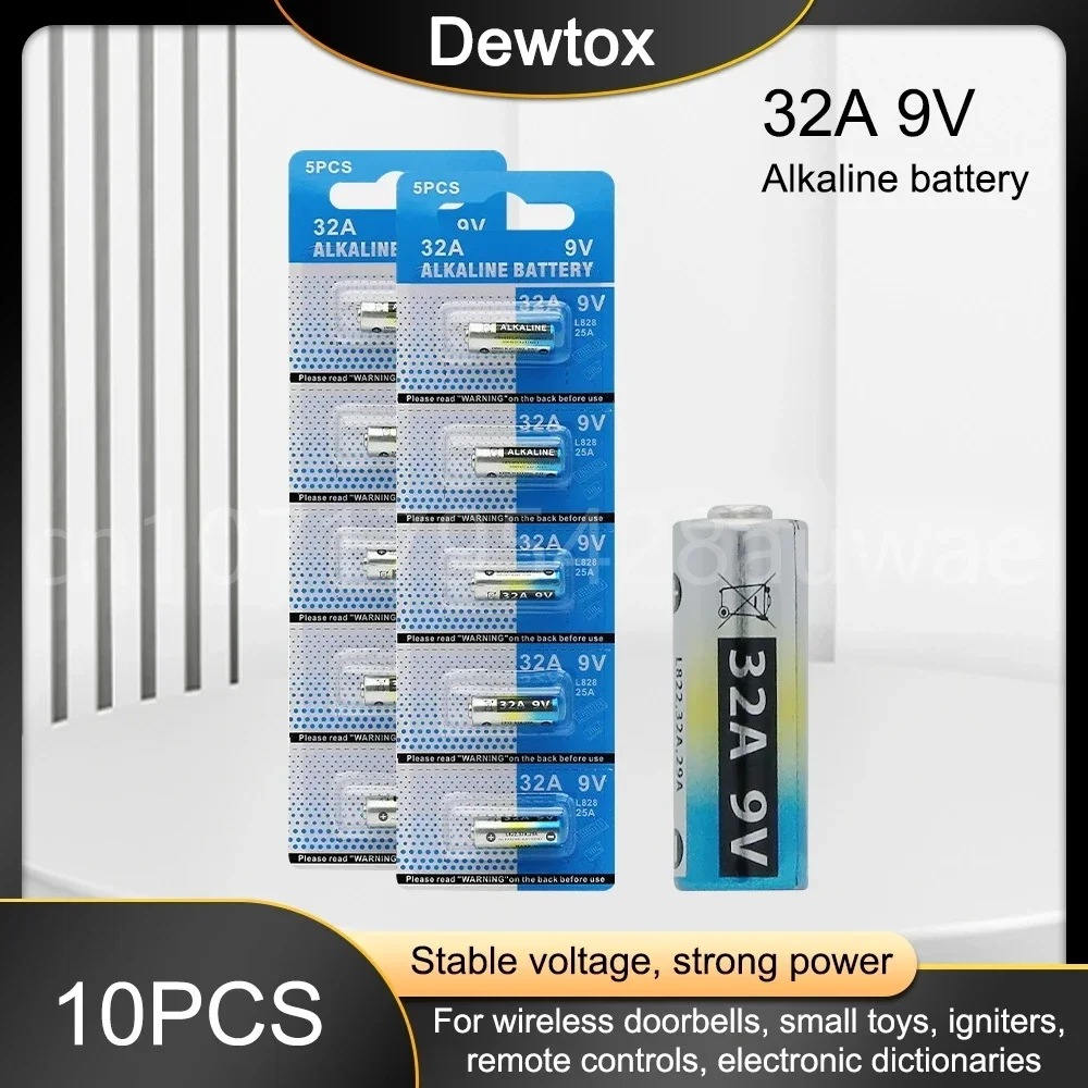 10PCS 32A 9V Batteria alcalina a secco LR32 29A L822 per chiave telecomando allarme penna laser giocattoli e torcia elettrica