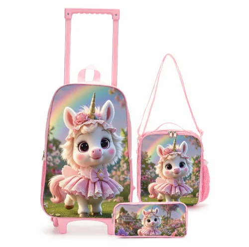 

Детский рюкзак на колесиках с ланч-боксом и пеналом, набор для малышей, школьный рюкзак на колесиках с мультяшным дизайном