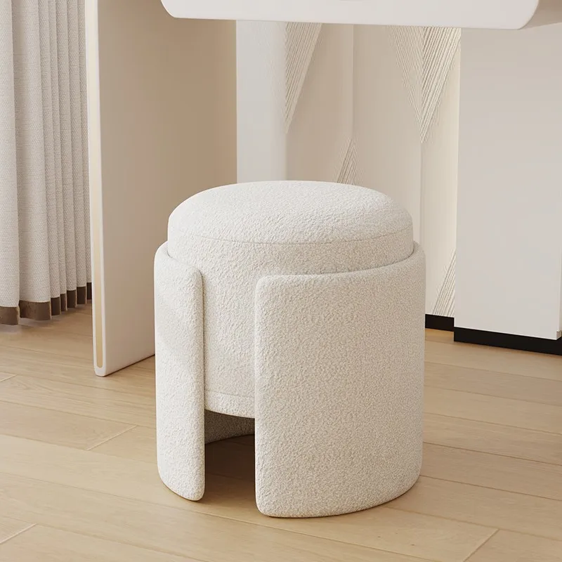 

Lamb's Wool Make-up Stool Light Luxury Small Household Dressing Stool Bedroom Home Dressing Table Stool Round Stools